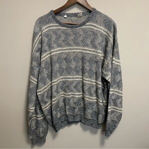 Vintage Grey & Yellow 90s Geometric Grandpa Sweater Men’s Oversized Medium